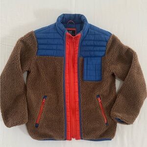 GAP Kids Sherpa Tech Zip-Up Jacket Brown Blue Orange Youth Size Large